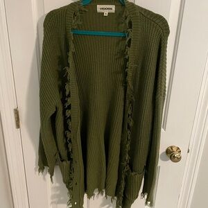 Vigoss Women's Green Frayed Sweater